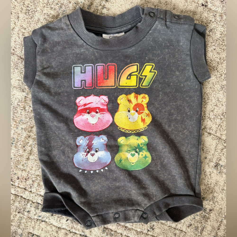 Care Bears Gray Crewneck Sweatshirt romper with Colorful Punk Rock Bears